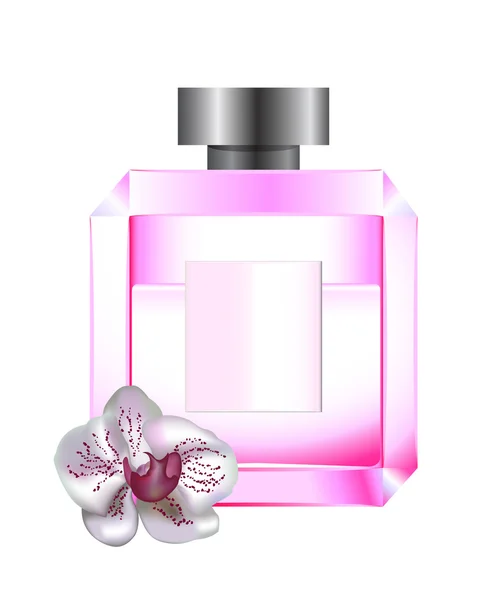 Beyaz Orkide ile parfüm — Stok Vektör