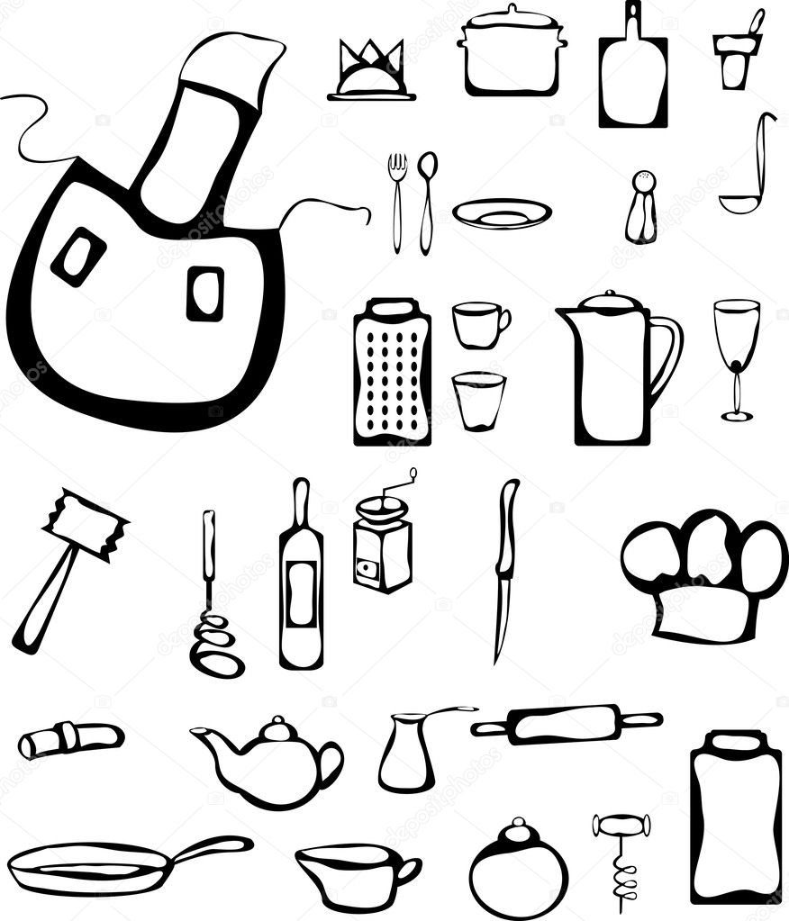 Insieme di cose di cucina stilizzato — vettoriali stock © kusandra ... Cose di cucina