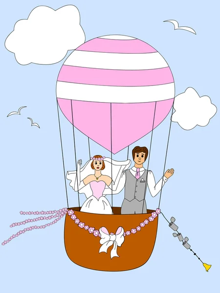 Just married couple ballooning — Stock Vector