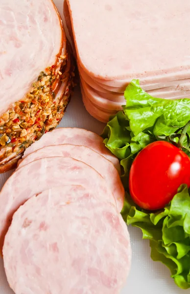 Cut ham for sandwich — Stock Photo, Image