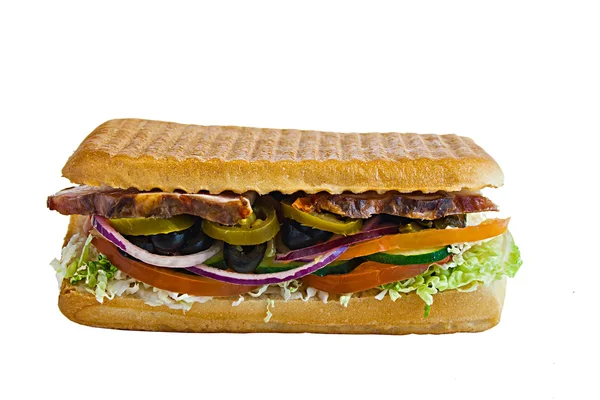Sándwich de carne, cebolla y pan blanco —  Fotos de Stock