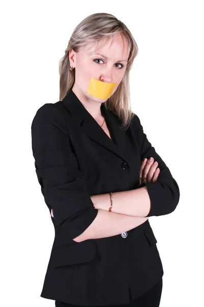 Woman with sealed mouth — Stock Photo, Image