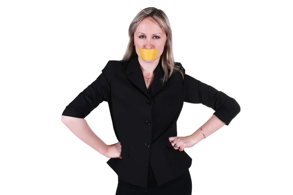 Woman with sealed mouth — Stock Photo, Image