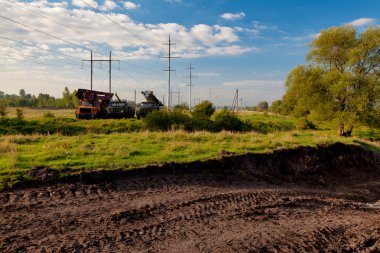 Construction of new power line clipart