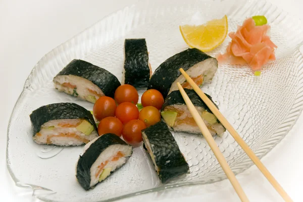 Sushi set with chopsticks — Stock Photo, Image