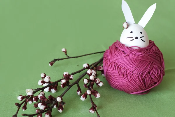 Dekorativa easter bunny och cherry blossoms — Stockfoto