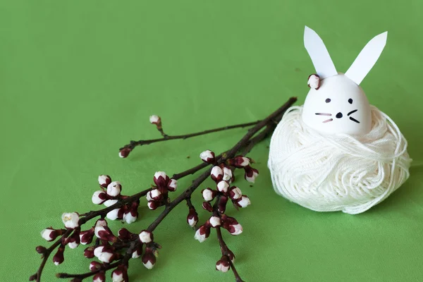Dekoratif Paskalya tavşanı ve kiraz çiçekleri — Stok fotoğraf