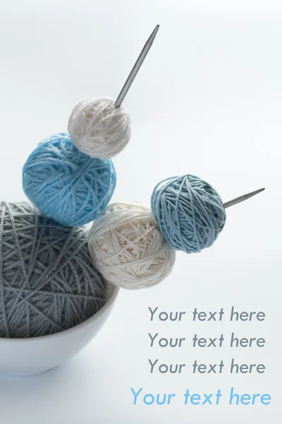Colored balls of wool for knitting and needles — Stock Photo, Image
