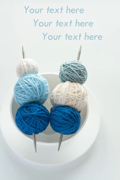 Colored balls of wool for knitting and needles — Stock Photo, Image