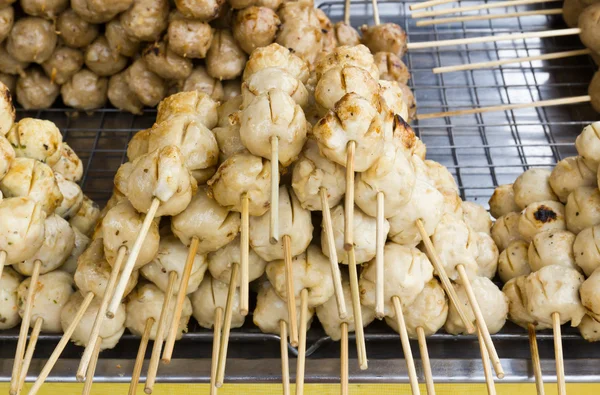 Thai Style grilled Beef Ball in row — Stock Photo, Image