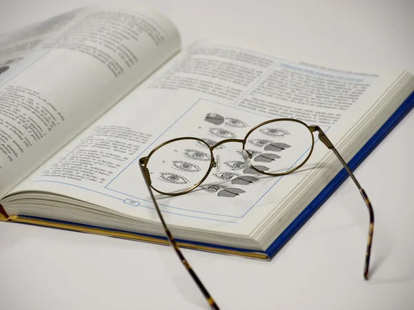開いた本で休んでメガネのペア — ストック写真
