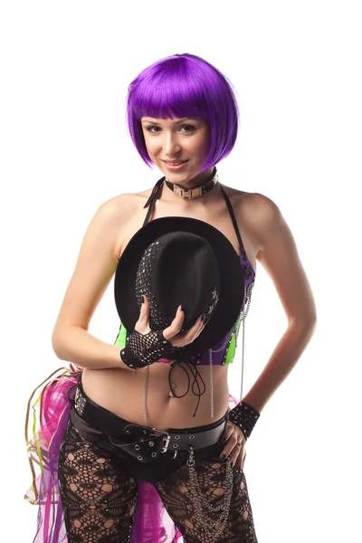 Beauty Girl danza in corsetto a colori con cappello — Foto Stock