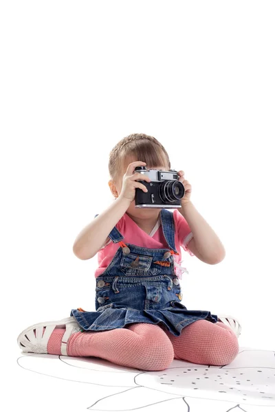 stock image Child with old-style film photo camera