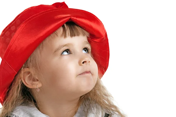 Çocuk küçük kırmızı başlıklı kız portre — Stok fotoğraf