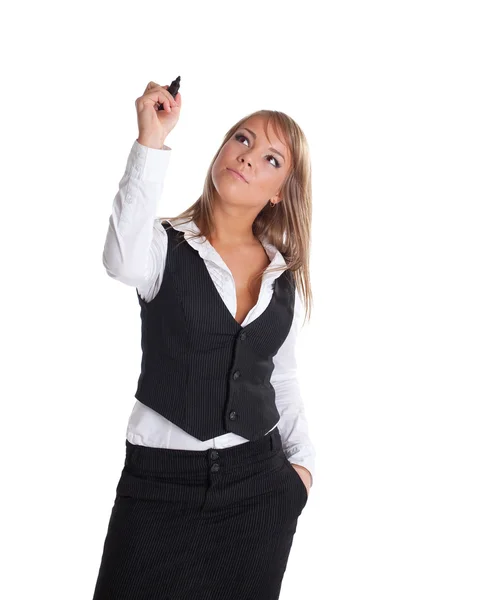 Young businesswoman draw with marker isolated — Stock Photo, Image