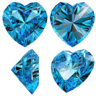 Blue heart diamond cut gem isolated clipart