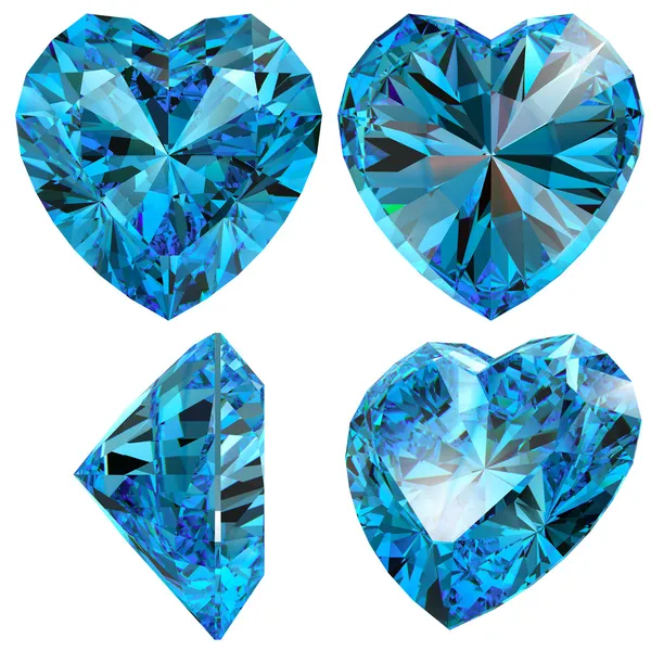 Coração azul diamante corte gem isolado — Fotografia de Stock