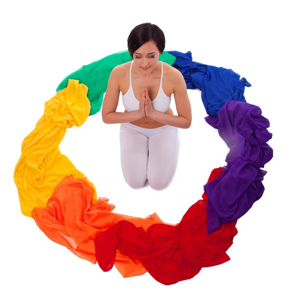 Volledige kleur van yoga chakra stof regenboog — Stockfoto