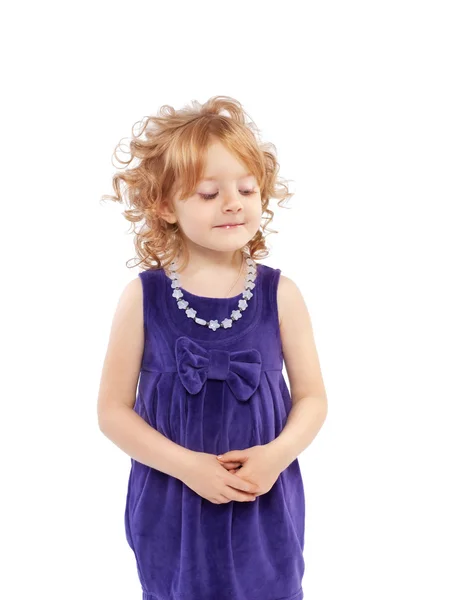 Vackra barn med guld hår förvirrade leende — Stockfoto