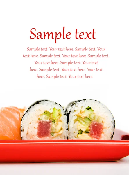 带有示例文本的寿司 — 图库照片