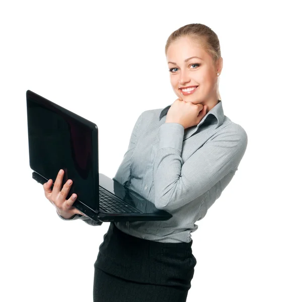 Piękna młoda kobieta z laptopem — Zdjęcie stockowe