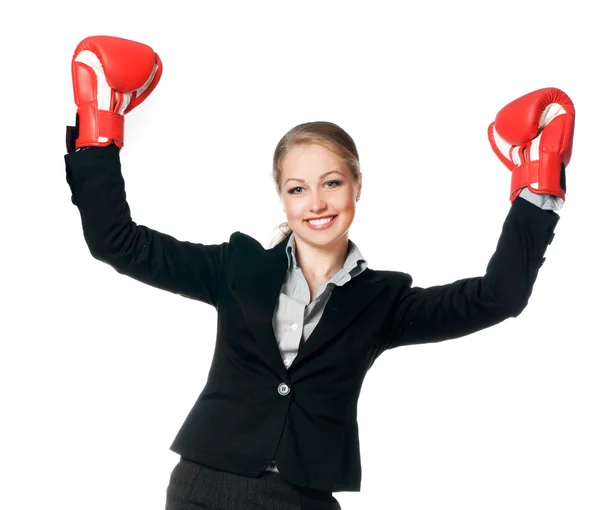 Vrouw met bokshandschoenen — Stockfoto