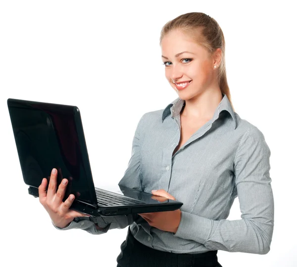 Mulher bonita com laptop — Fotografia de Stock