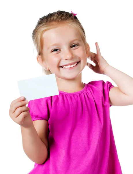 Menina com um cartão branco — Fotografia de Stock