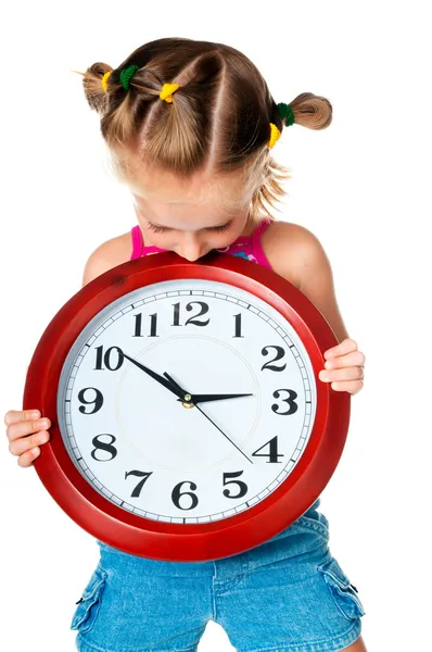 시계와 어린 소녀 — 스톡 사진