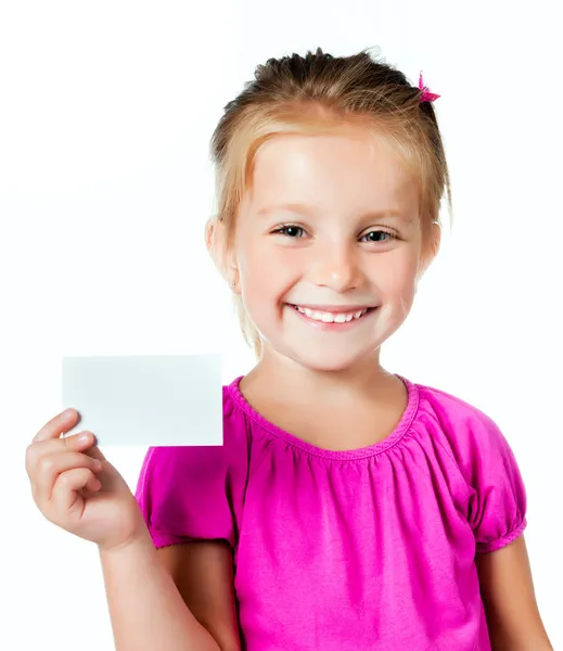 Menina com um cartão branco — Fotografia de Stock