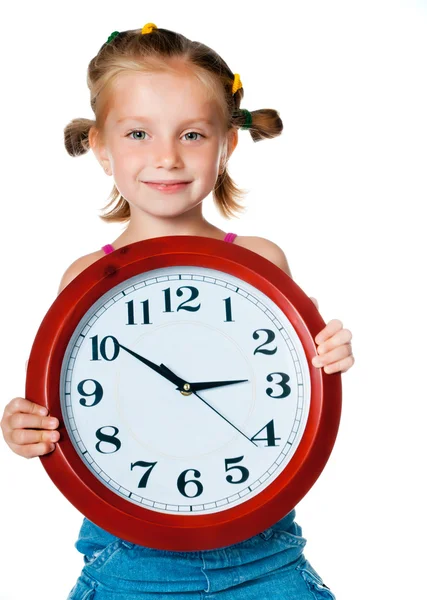 Little girl with clock — Stock Photo, Image