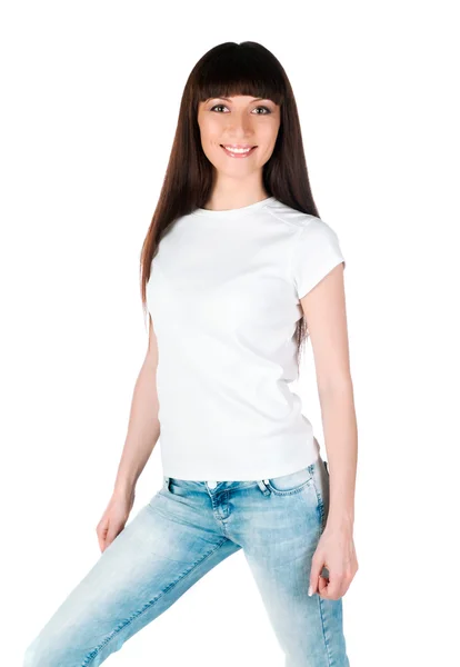 Bianco caucasico giovanissima wearing un pulito t-shirt — Foto Stock