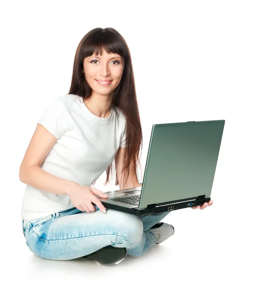 Young woman working with laptop — Stock Photo, Image