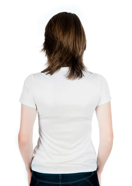 Vit kaukasiska tonåring bär en ren t-shirt — Stockfoto