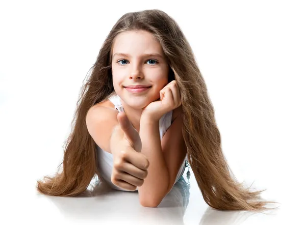 Cute girl with thumbs up — Stock Photo, Image