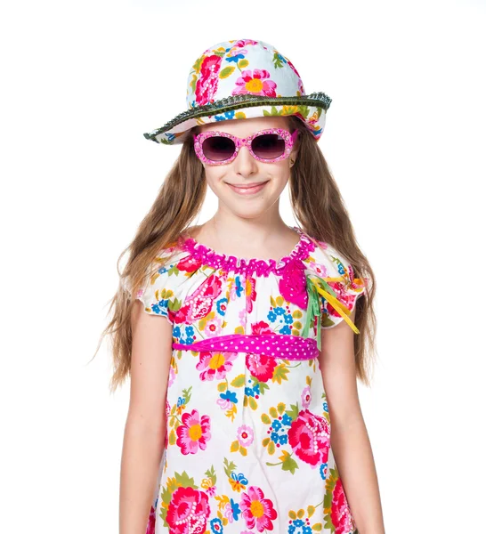 Roztomilá dívka s růžové brýle — Stock fotografie