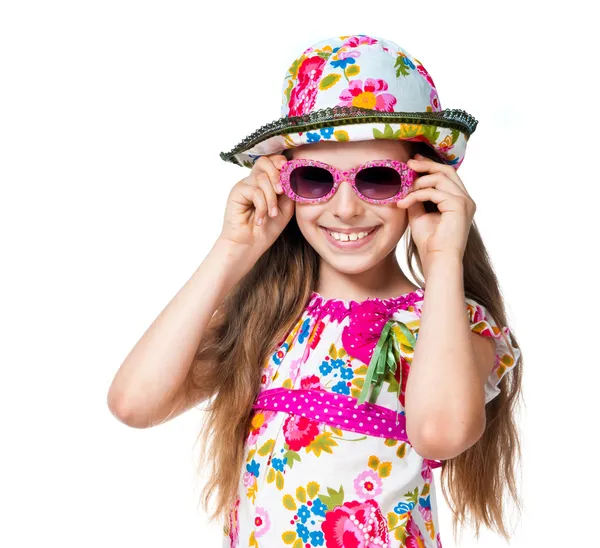 핑크 선글라스와 귀여운 소녀 — 스톡 사진