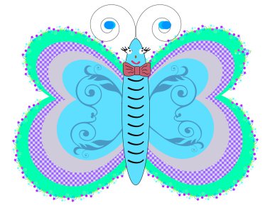 Beyaz arka plan üzerinde vektör izole mavi kelebek