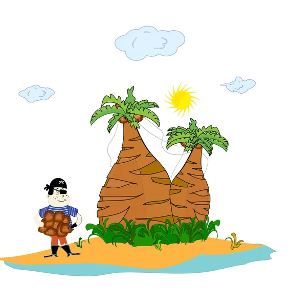 Πειρατής σε ένα νησί με Φοίνικα δέντρα διάνυσμα — Διανυσματικό Αρχείο