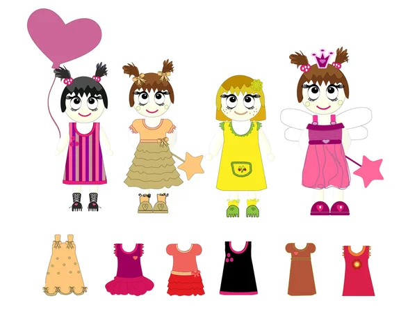 Little girls and dresses vector — Stock Vector
