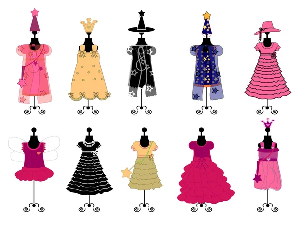 Vestidos para niñas. vectores de trajes — Archivo Imágenes Vectoriales