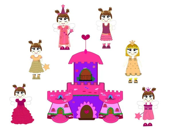 Little cute princess and castle vector — Stock Vector