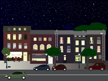 Lighted street at night clipart