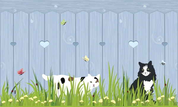 Chats assis dans une herbe — Image vectorielle