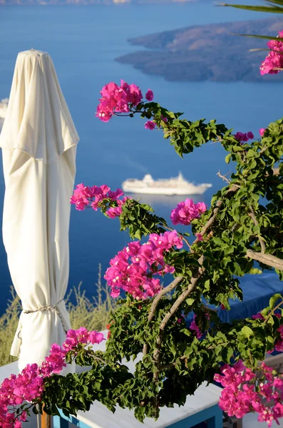 Idylle auf dem Balkon Santorin Griechenland Fotos De Bancos De Imagens Sem Royalties