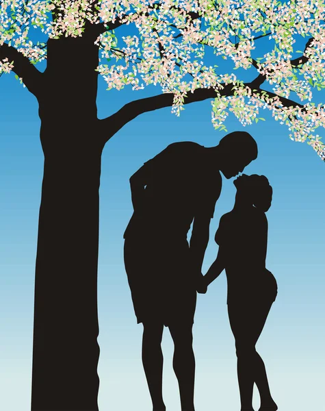 Традиционный поцелуй под цветущей вишней — стоковый вектор