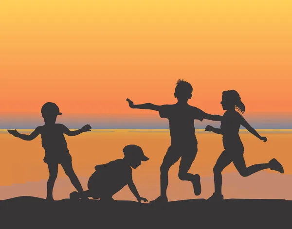 Enfants sur la plage — Image vectorielle