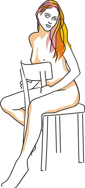 Zeichnung weiblicher Akt auf dem Stuhl — Stockvektor