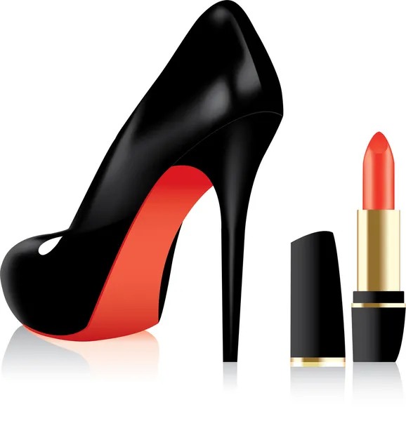 Vector high heel shoe and a lipstick — Stock Vector