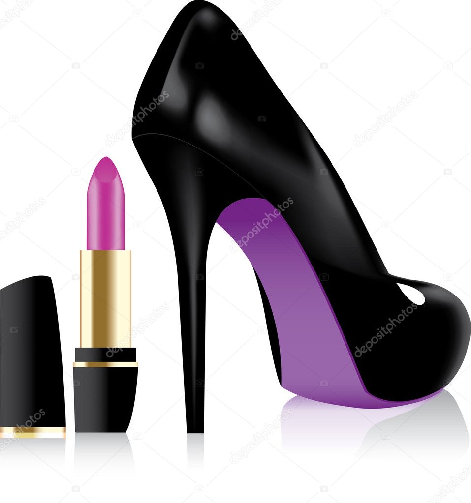 Vector high heel shoe and a lipstick